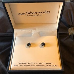 Sterling Silver 1/10 Carat Diamond/ W Sapphire